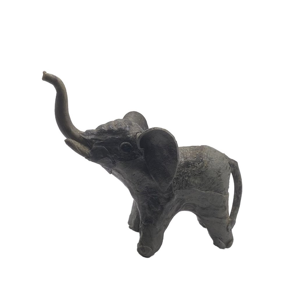 VTG Paper Mache Elephant Sculpture Good Luck Trunk Up Folk Art Handmade Gray